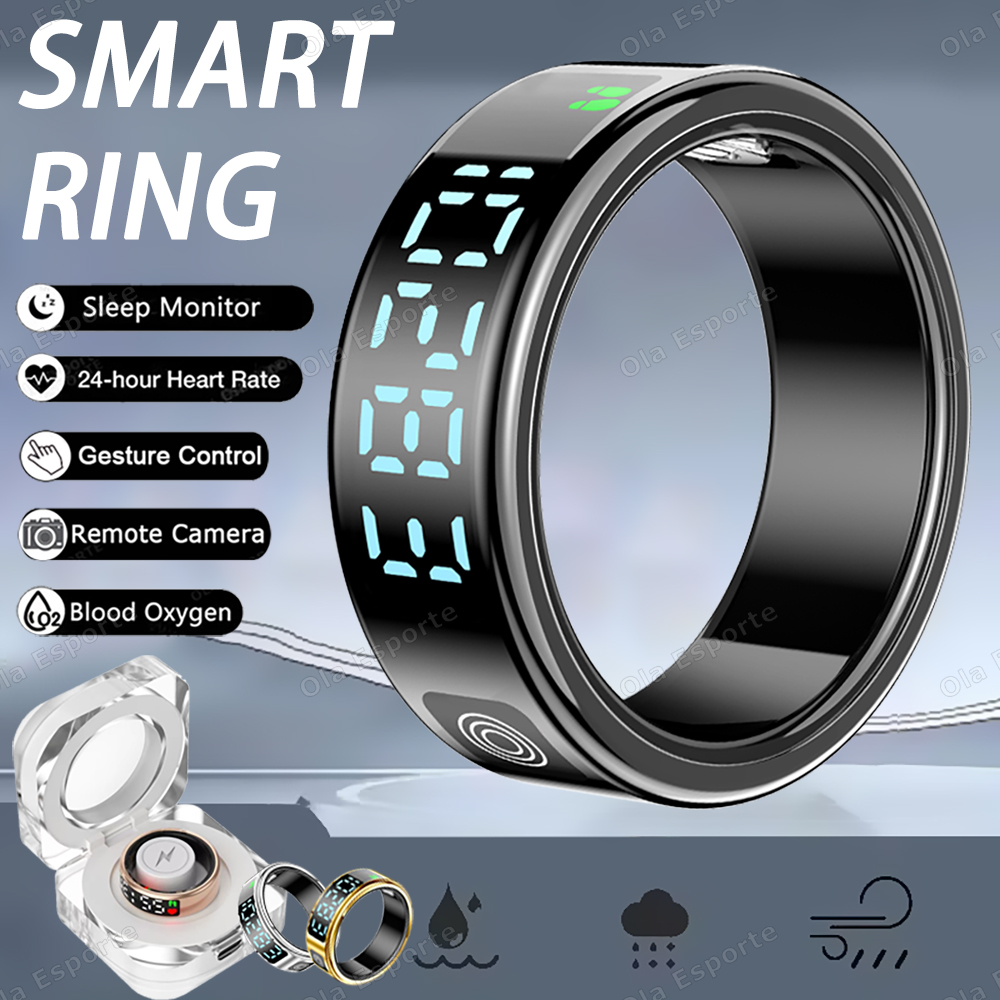 Daith Heart Ring - 充電ボックス付きSR08スマートリング、男女兼用、LEDディスプレイ、ジェスチャーコントロール、健康モニター、5ATM防水、スポーツリング
