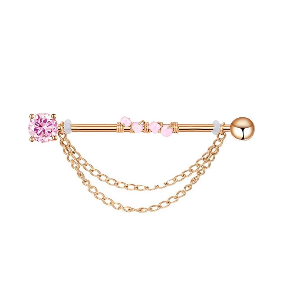 Industrial Barbell Long - パンクスタイルの女の子向けギフト クリスタルバーベルイヤリング 軟骨スタッドイヤリング イヤーボーンスタッド インダストリアルバーベルイヤリング ロングイヤースタッド