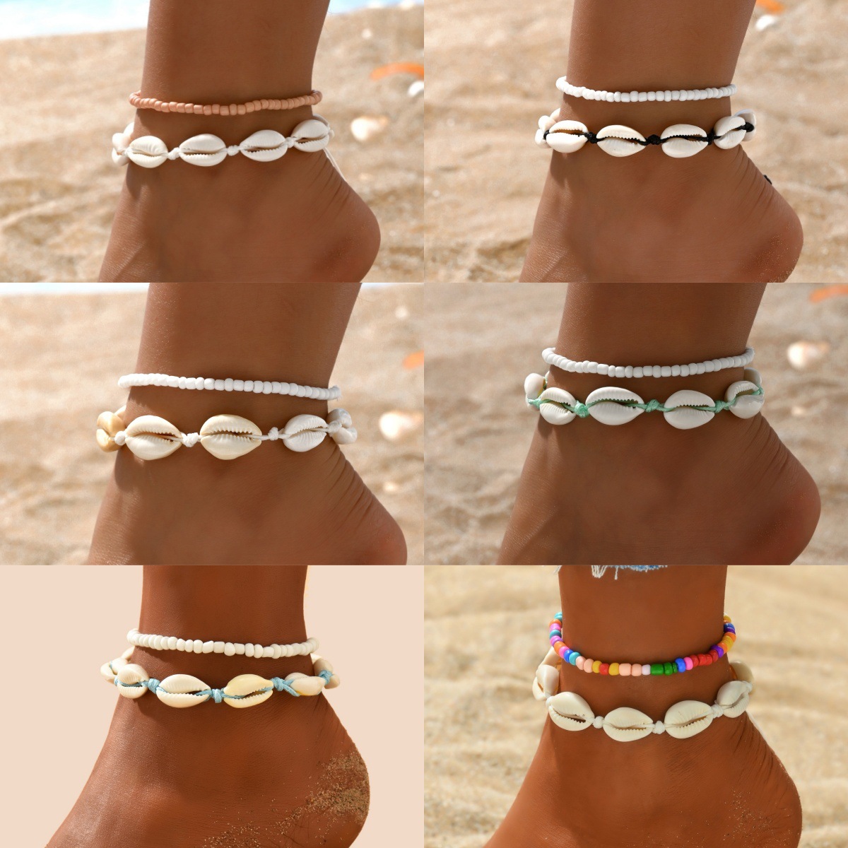 Body Jewelry Leg Chain - 2 個ボヘミア天然シェルアンクレット女性のための小さな樹脂ビーズ夏のビーチシェル裸足足首ブレスレット脚チェーン足ジュエリー