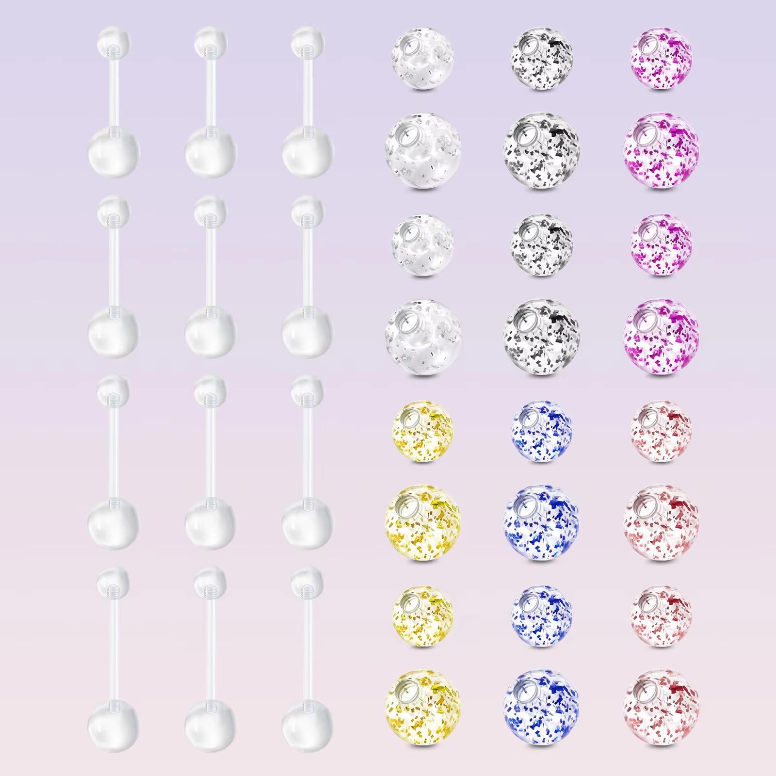 Body Jewelry Replacement Ball - 14 Gアクリル透明ミドルまぐさ12点、多色交換ボール付き、シンプルでスタイリッシュな女性用へそリング