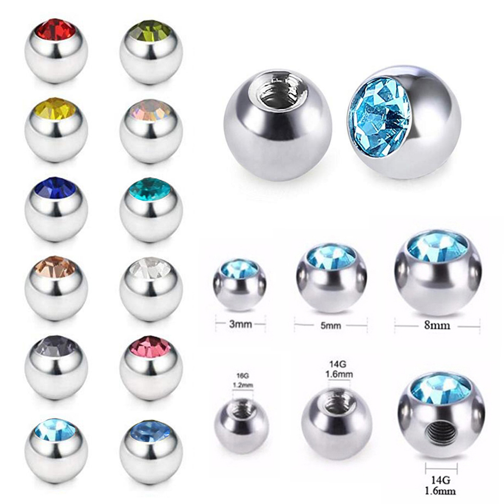 Body Jewelry Replacement Ball - 60個ステンレス製のczクリスタルネジ穴交換ボール16グラム & 14グラム舌バーベルリップリング耳腹眉ジュエリー