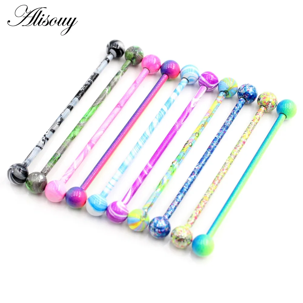 Industrial Barbell Long - Alisouy-ステンレス鋼のボールイヤリング,長くてまっすぐな工業用ピアス,バーベルバー,足場,軟骨,らせん,2個