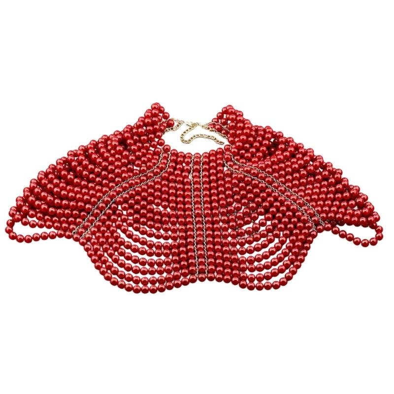Body Jewelry Necklace - 49MD エレガントな女性ショール多層ビーズチェストチェーンレイヤードネックレスボディジュエリー