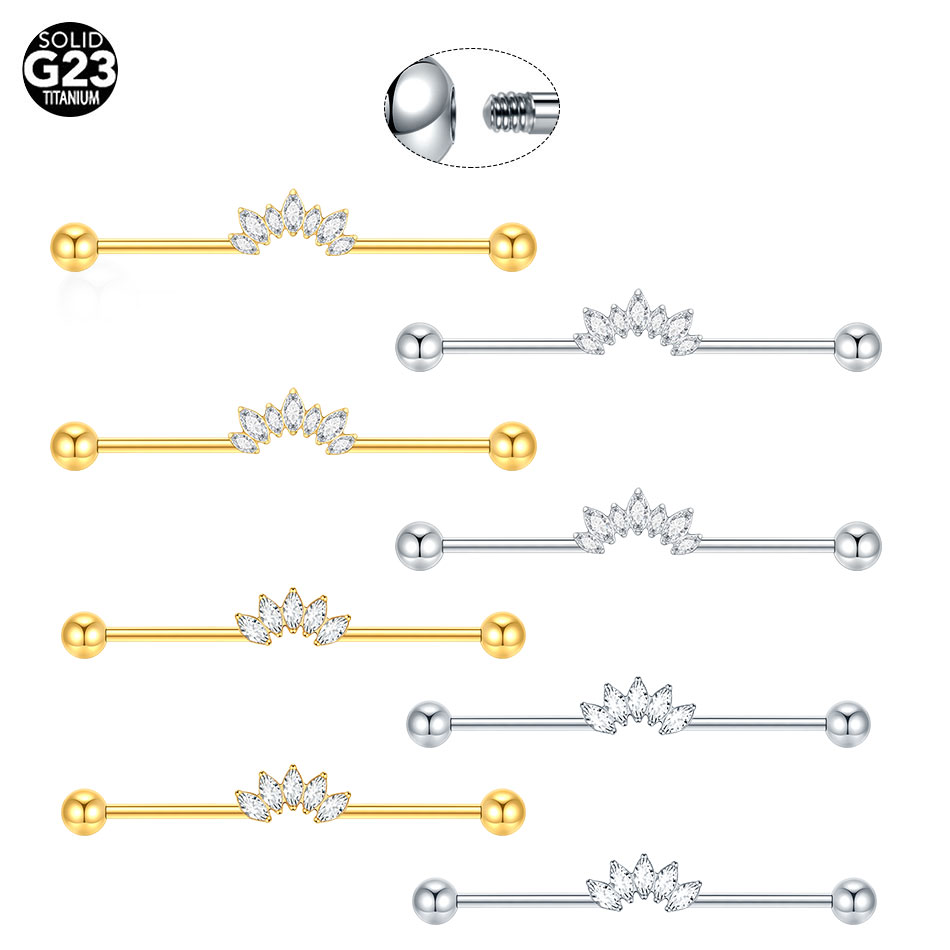 Industrial Barbell Long - 1/5 個チタン 14 グラム CZ 工業用ヘリックスピアスバーベルリングロング軟骨珠巻き貝ピアスバーイヤリングスタッドセクシーなジュエリー