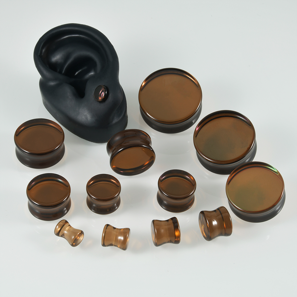 Body Jewelry Gauges - 2 個 Glasst ダブルフレアフラッシュバック耳栓ブラウン男性用トンネルゲージ最高品質の耳ストレッチピアスパンダ 6-30 ミリメートル