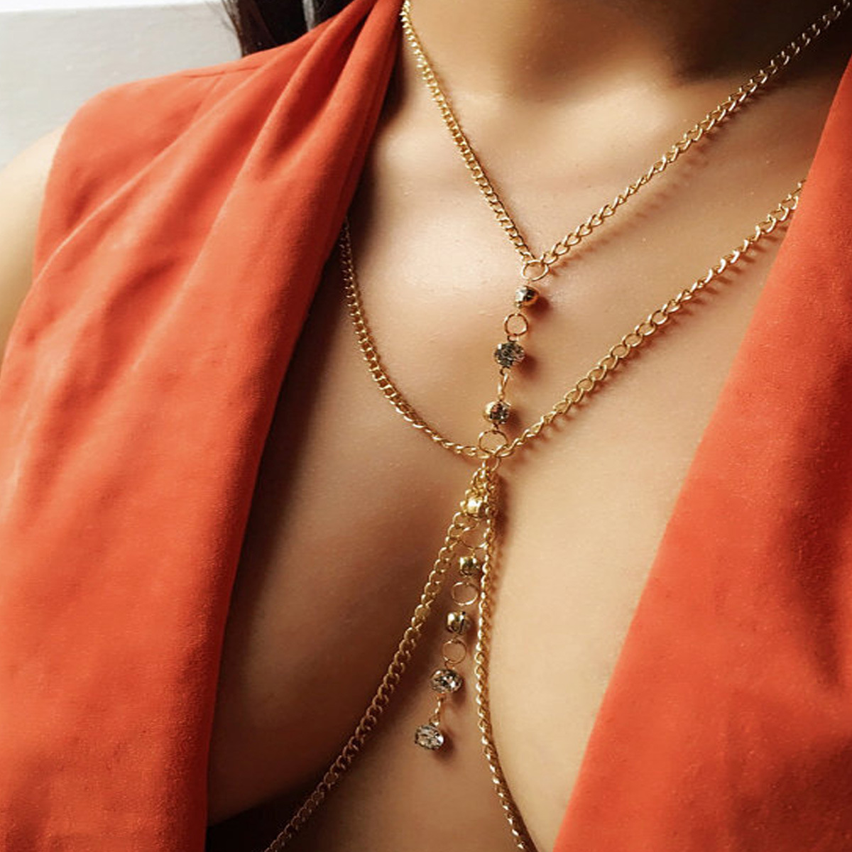Body Jewelry Chest - ラウンドクリスタル胸チェーンローウエスト絶賛女性下着夏祭りラインストーンボディチェーンハーネスパーティージュエリー