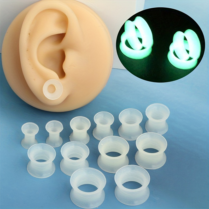 Body Jewelry Gauge Sizes - 2個入り サイズ3-30mm 蓄光シリコン製イヤープラグ＆トンネル フレキシブルダブルフレアゲージ ピアスジュエリー 女性男性用
