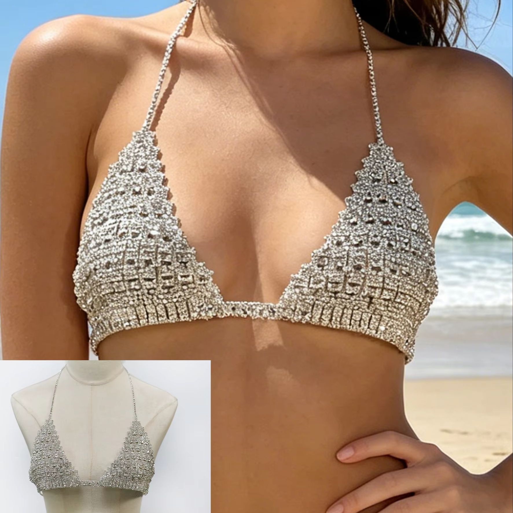 Body Jewelry Chest - 1 個ファッショナブルなネックハンギング高級スタイルフルラインストーン胸チェーンナイトクラブ女性のボディチェーンジュエリー宴会ギフト