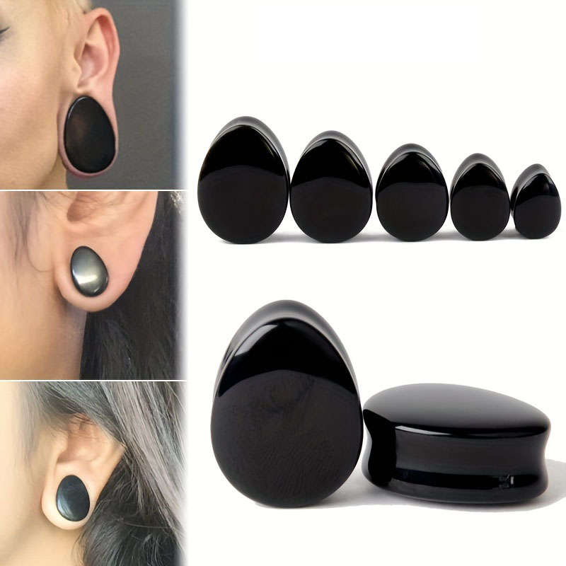 Body Jewelry Gauge Sizes - 1対の男性水滴形黒曜石イヤリング耳栓拡径ゲージトンネル寸法6 mm-16 mm黒色イヤリング
