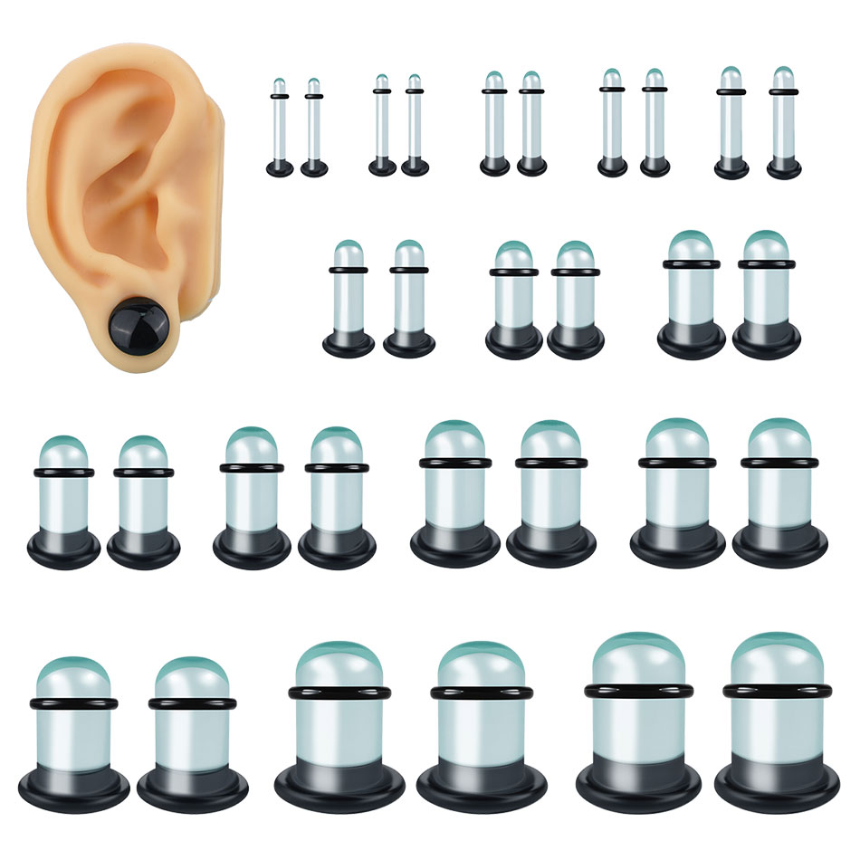 Body Jewelry Gauges - 2 個ガラス耳ゲージストレッチキットショートテーパーエキスパンダー 1.6-16 ミリメートルストレッチプラグゴムリング耳ピアスジュエリー