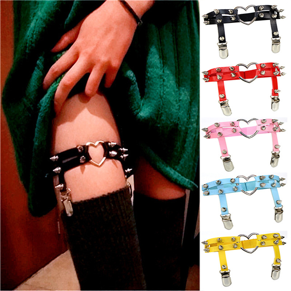 Body Jewelry Leg Chain - 1 個女性パンクゴスハート Pu レザー弾性脚リングボディジュエリー脚弾性ボディチェーンサスペンダーガーターベルト