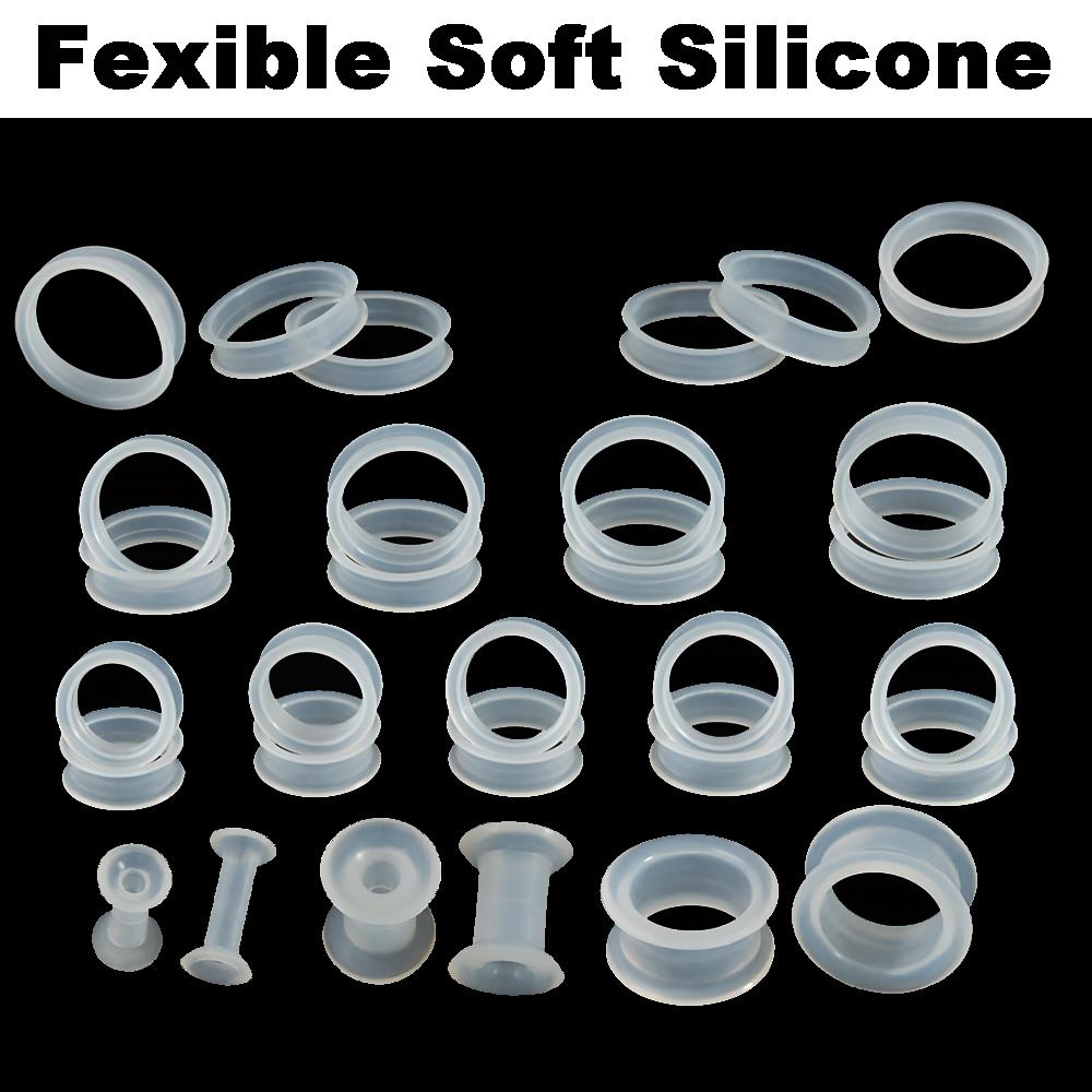 Body Jewelry Gauge Sizes - ペアクリアイアゲージの大きなサイズのシリコーンの柔軟な空心の耳プラグのトンネルの耳拡張器の3mm-38mmを伸ばす