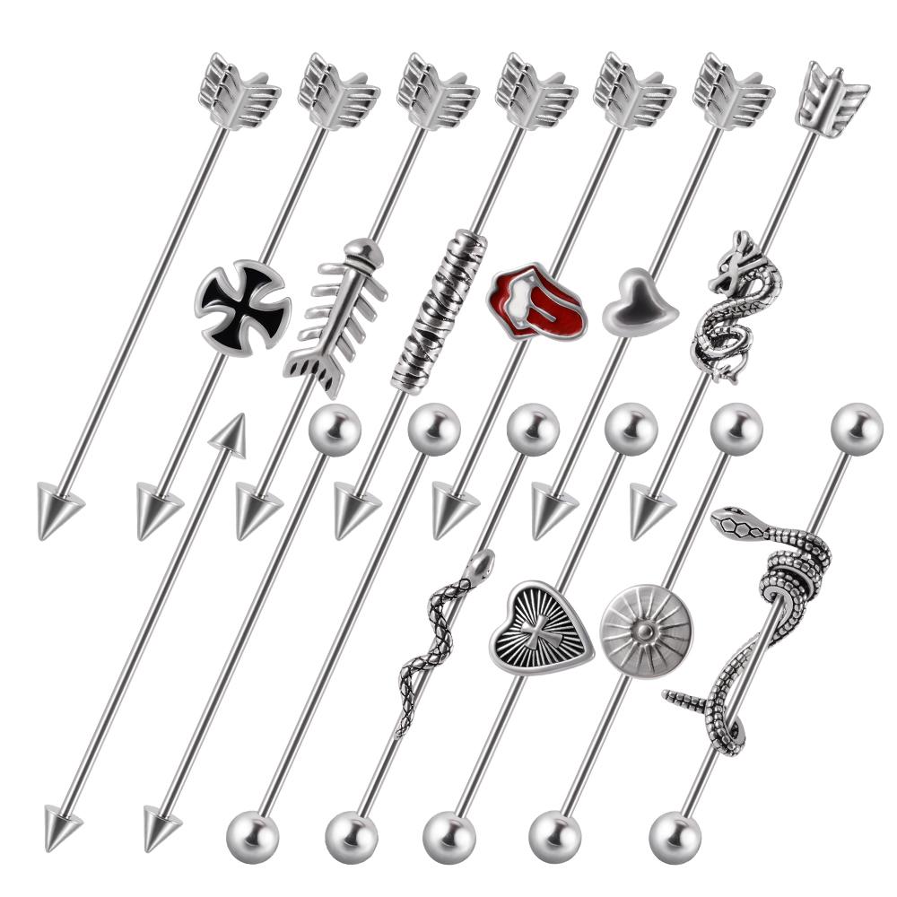 Industrial Barbell Long - 1PC ステンレス鋼男工業用バーベル矢印バルクコーンドラゴンロングブリッジイヤリング横ピアスユニセックスジュエリー