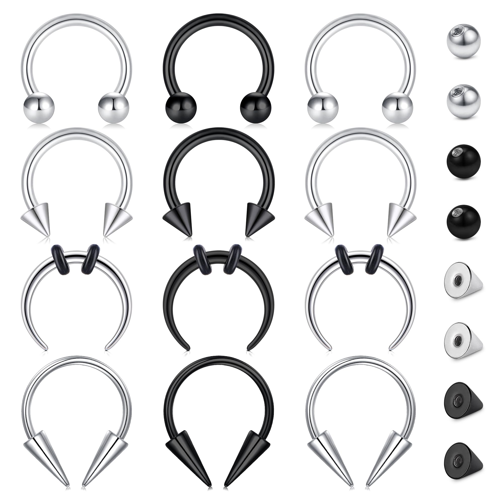Body Jewelry Replacement Ball - 16 Gダイヤフラムリングダイヤフラムジュエリー20点馬蹄形鼻輪唇環蛇咬鼻穿孔ジュエリー、置換ボール付き