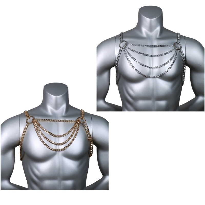 Body Jewelry Chest - 男性のセクシーなメタルボディ胸チェーンジュエリーパンクスタイルビキニハーネスフェスティバルアクセサリーパーティークラブ中空アウトネックレス
