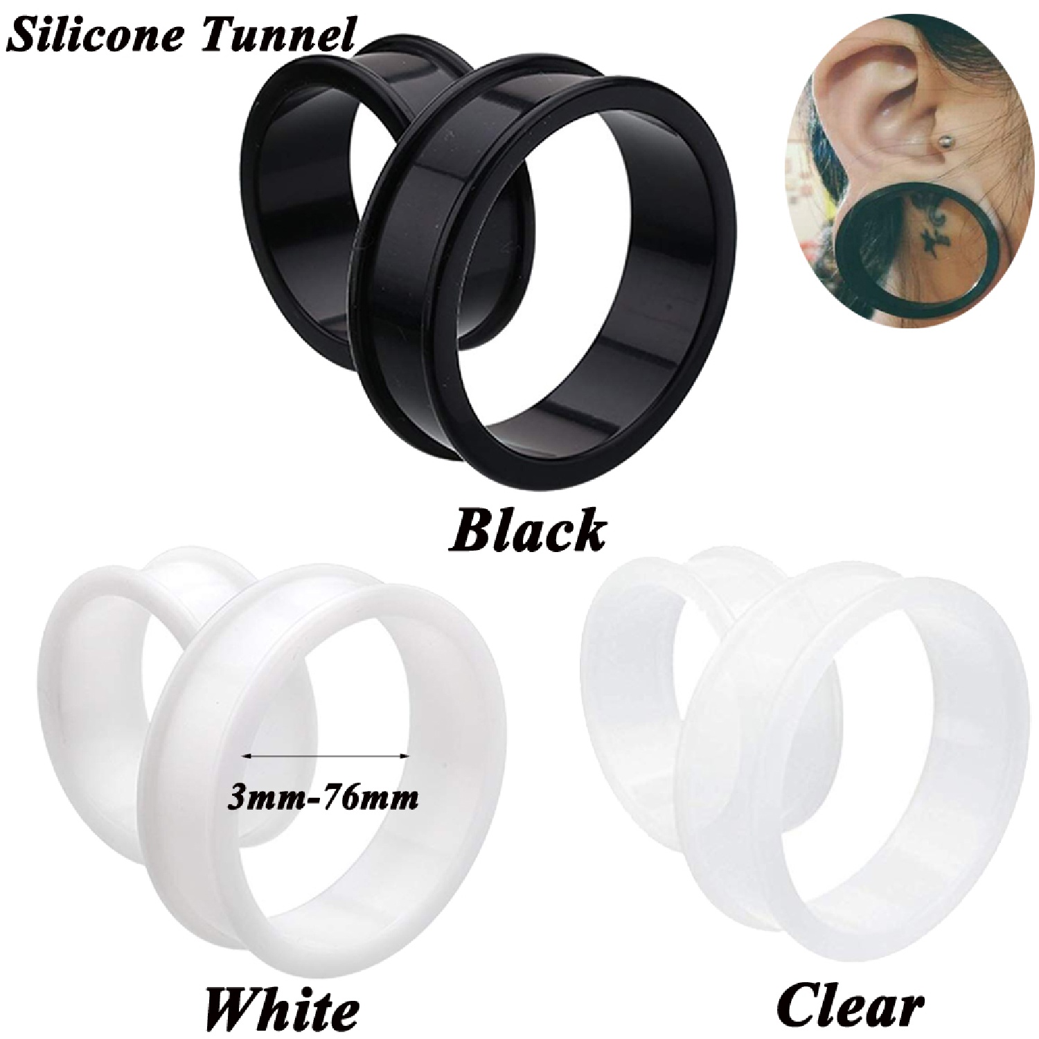Body Jewelry Gauges - 2pcs スーパーサイズの適用可能なシリコーンの二重点火の耳のトンネルのプラグの耳の穿刺肉のトンネルの耳のゲージの拡張器のストレッチャーの穿刺