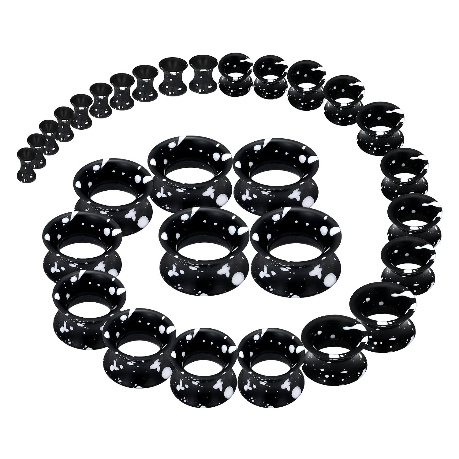 Body Jewelry Gauge Sizes - ブラックシリカゲルイヤーゲージトンネル耳栓男女イヤリングサイズ3 mm-25 mmダブルゲージリテーナ引張キット2枚