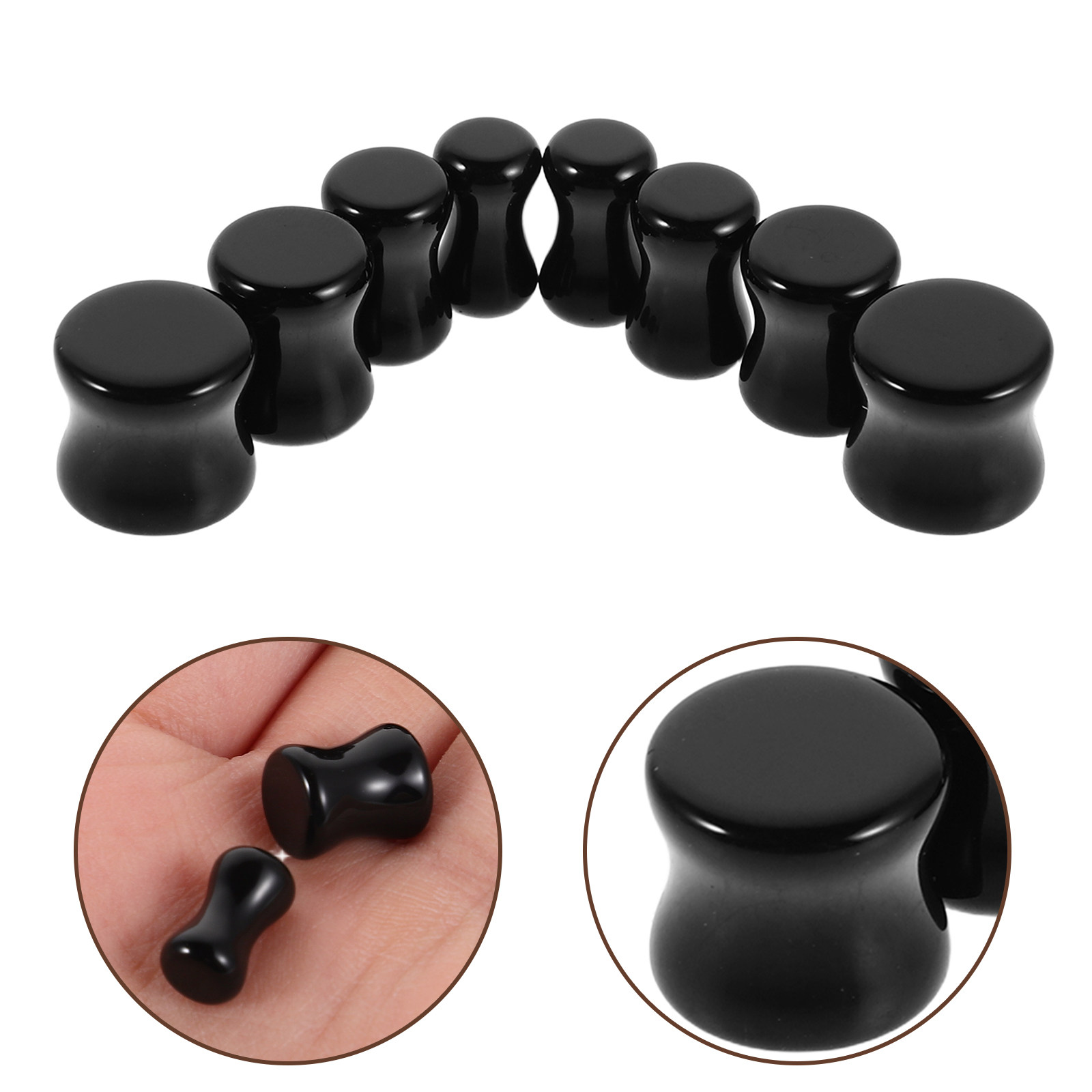 Body Jewelry Gauge Sizes - 4ペアのオブシディアン製イヤープラグ、ゲージトンネルストレッチャー、滑らかな石、軽量でスタイリッシュなピアスジュエリー、男性女性用、ブラック、各種サイズ