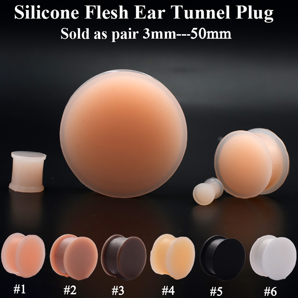 Body Jewelry Gauge Sizes - 1 ペアシリコーン柔軟な厚い耳フレアプラグ固体肉トンネルビッグサイズ耳ゲージエキスパンダー耳ピアスジュエリー 3 ミリメートル-50 ミリメートル