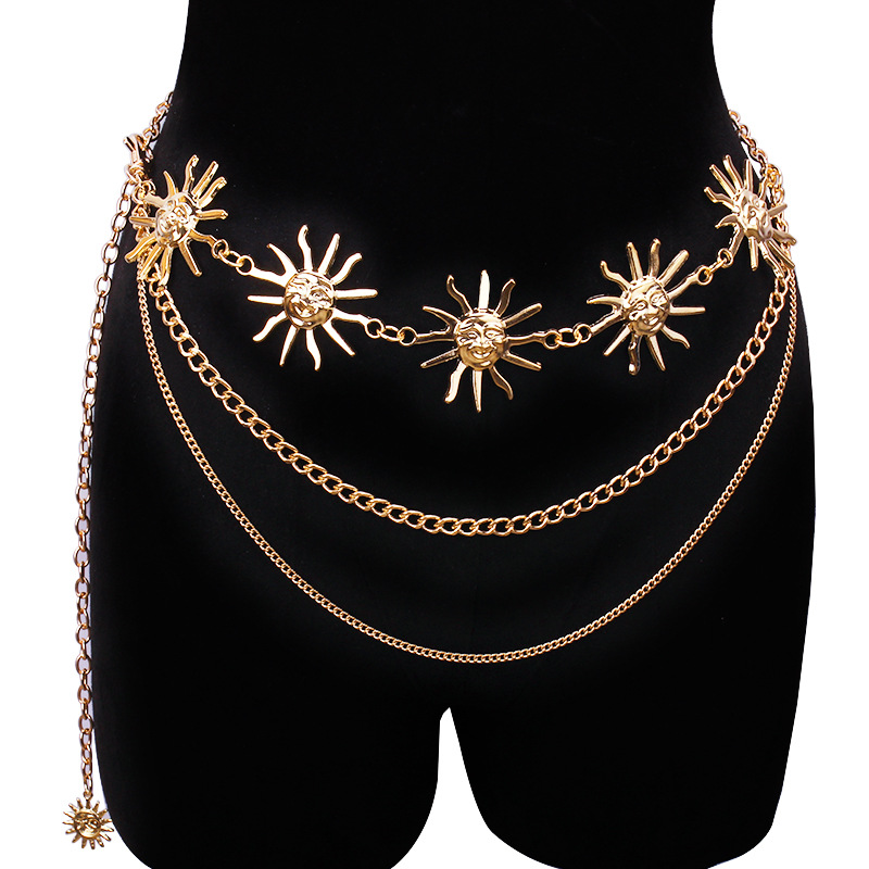 Body Jewelry Dress - チャンキーな多層パンクゴシックムーンサンウエストチェーンメタルウエストベルト、女性用ドレスジュエリーボディチェーンジュエリー