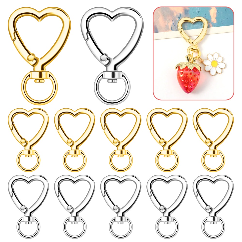 Daith Heart Ring - 10個入り メタルハートロブスタークラスプ スイベルランヤードトリガースナップフックストラップ ジュエリー製作 DIYバッグ キーホルダー