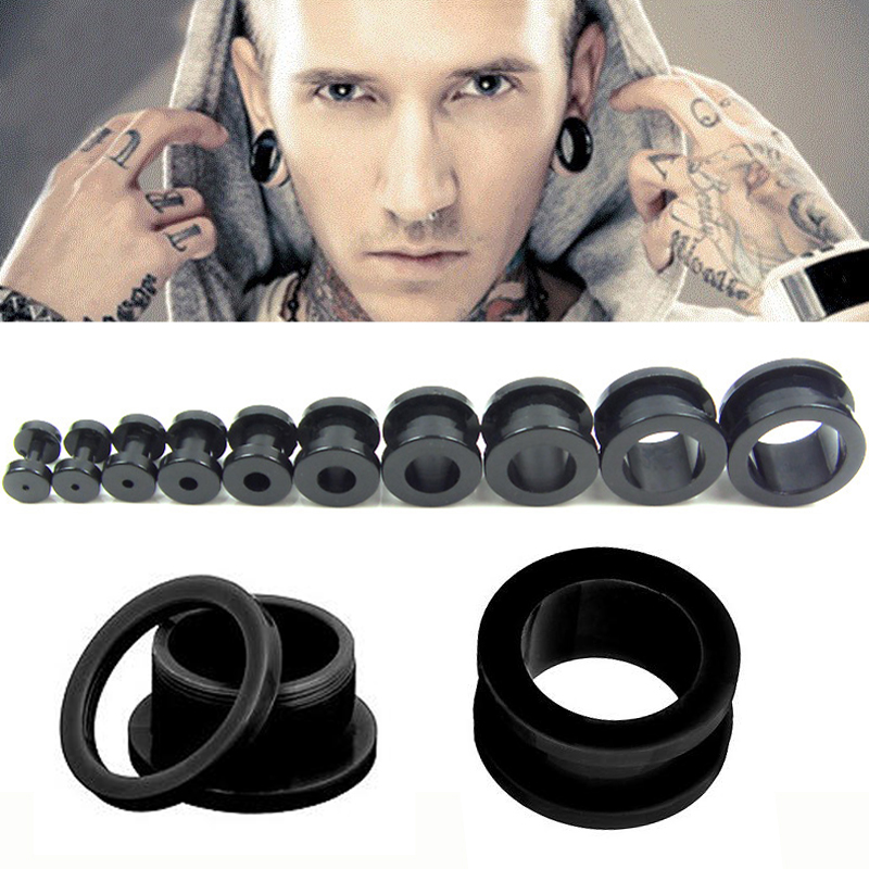 Body Jewelry Gauge Sizes - Sayao2ピースビッグサイズブラックuvアクリル耳栓ゲージ肉トンネルダブルフレアめねじネジフィットトンネル