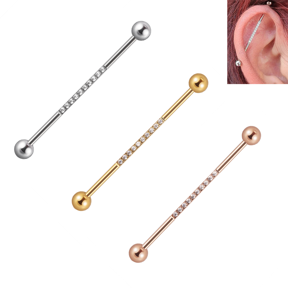 Industrial Barbell Long - 1/3 個ステンレス鋼工業用バーベルロングブリッジマイクロ挿入ジルコンイヤリング横方向女性耳ピアスジュエリー 16 グラム
