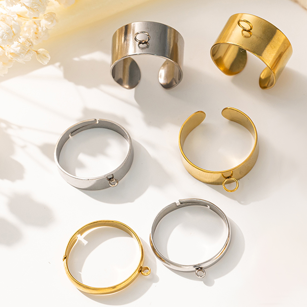 Daith Heart Ring - 5 ピース/ロットステンレス鋼ゴールドカラーオープン調節可能なリングベース男性女性 DIY ジュエリーメイキング用品所見アクセサリー
