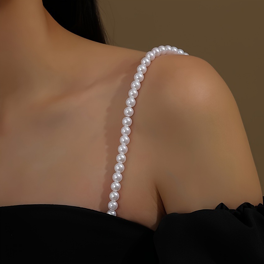 Body Jewelry Dress - 女性用のエレガントなヴィンテージ風イミテーションパールショルダーチェーン1本。パーティーや宴会のドレスにボディチェーンとして最適です。
