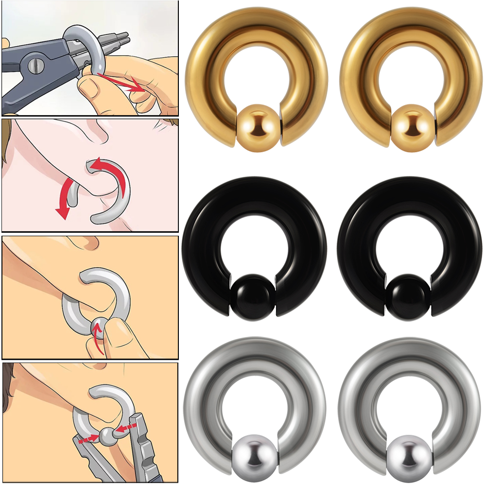 Body Jewelry Gauge Sizes - 1PC ステンレス鋼大型キャプティブビーズリングビッグゲージフープイヤリング鼻リング耳重みイヤリングピアス 8G-00G