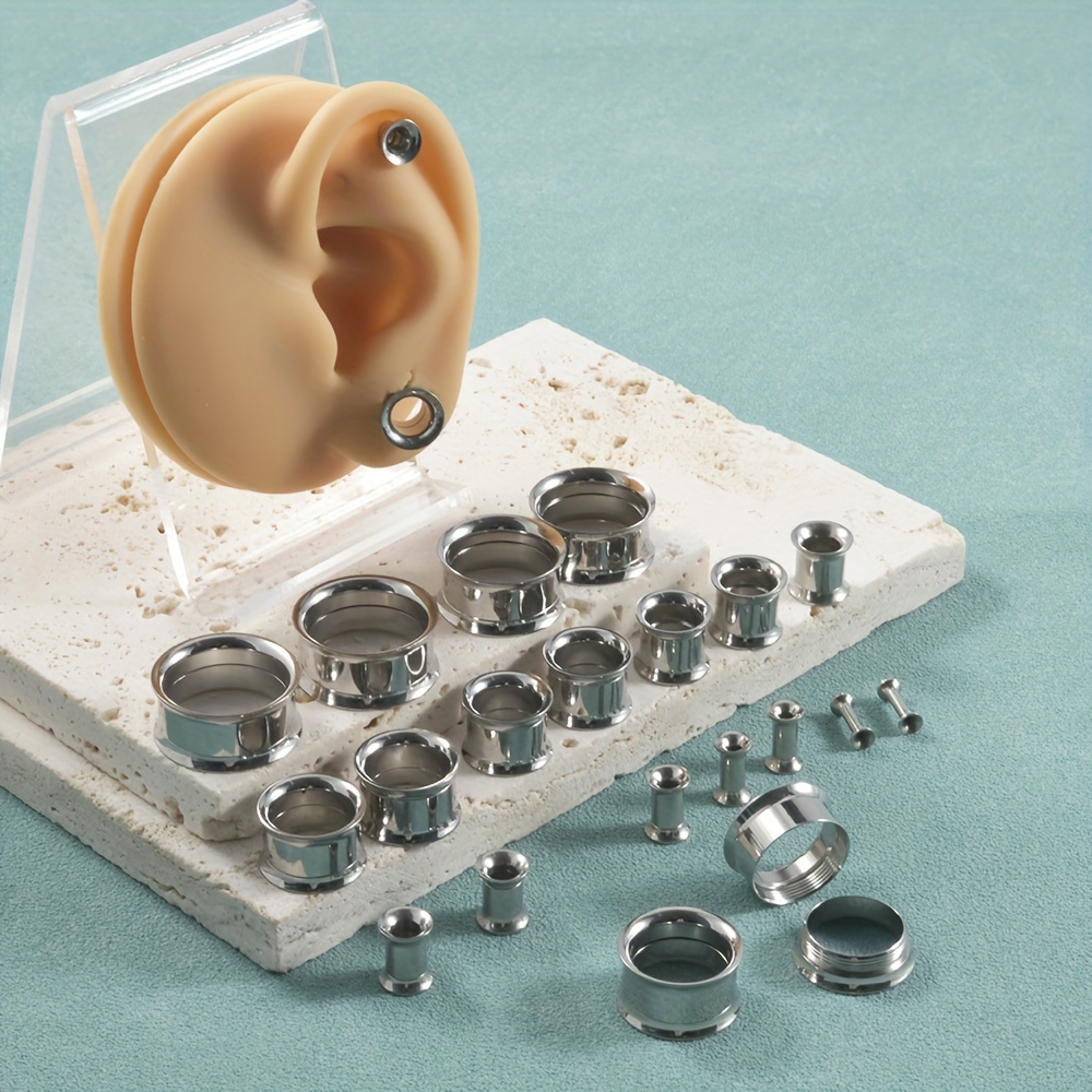 Body Jewelry Gauge Sizes - 1 ペア/12 ペアセットステンレス鋼雌ねじ耳栓ミックスサイズトンネルフレッシュイヤリングゲージ中空ピアス 2-20 ミリメートル