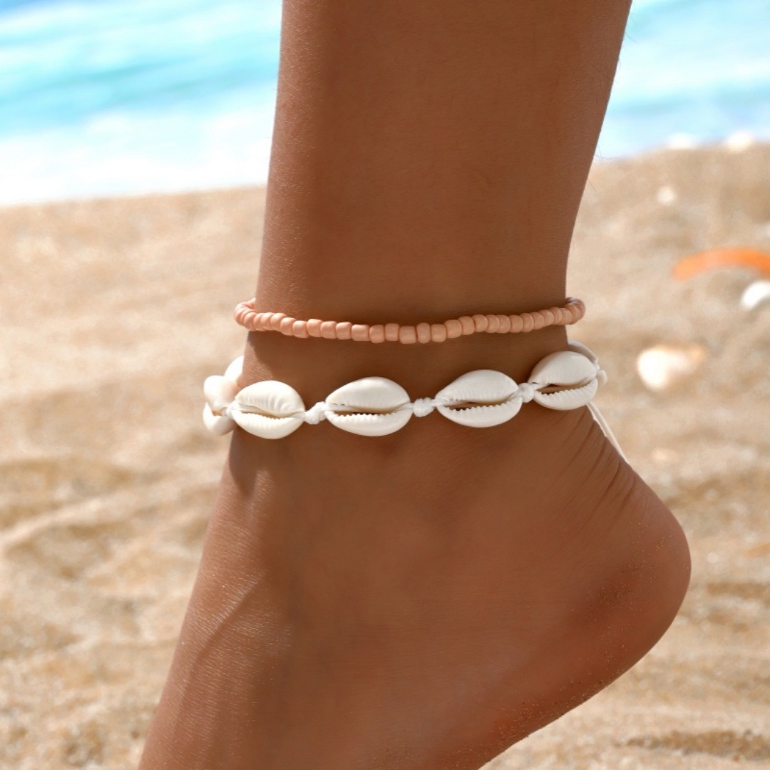 2 個ボヘミア天然シェルアンクレット女性のための小さな樹脂ビ - Body Jewelry Leg Chain のレビューと価格