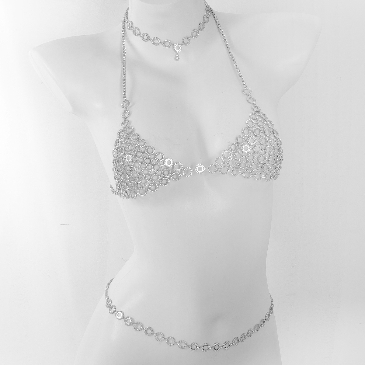 ブラとウエストチェーンのスリーピースセット,ラインストーン付 - Body Jewelry Necklace のレビューと価格