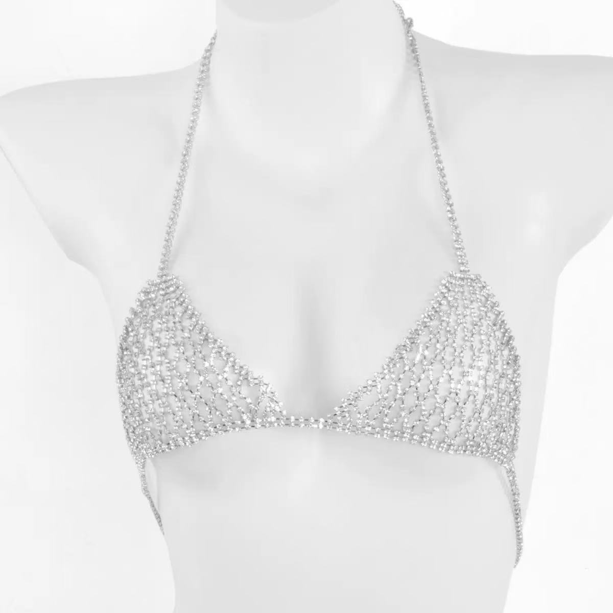 1 つのファッショナブルな光沢のあるラインストーンメッシュチ - Body Jewelry Chest のレビューと価格