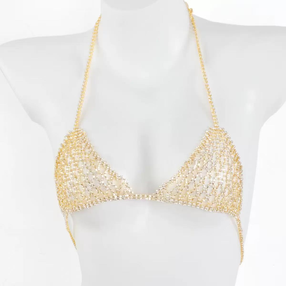 1 つのファッショナブルな光沢のあるラインストーンメッシュチ - Body Jewelry Chest のレビューと価格