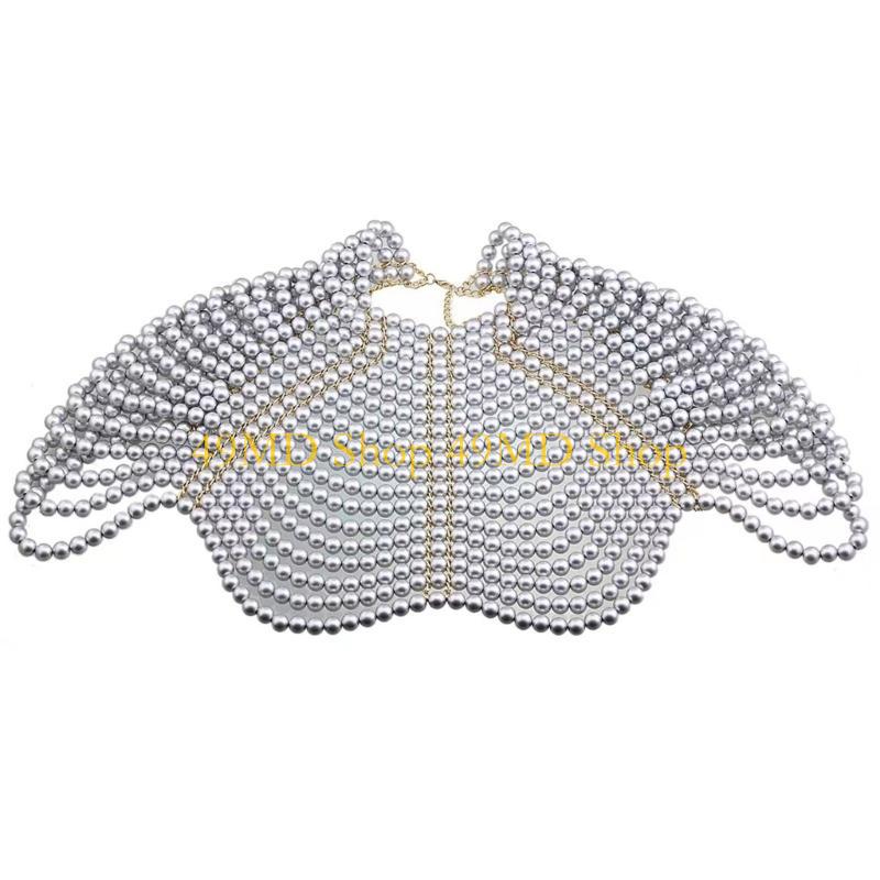 49MD エレガントな女性ショール多層ビーズチェストチェーン - Body Jewelry Necklace のレビューと価格