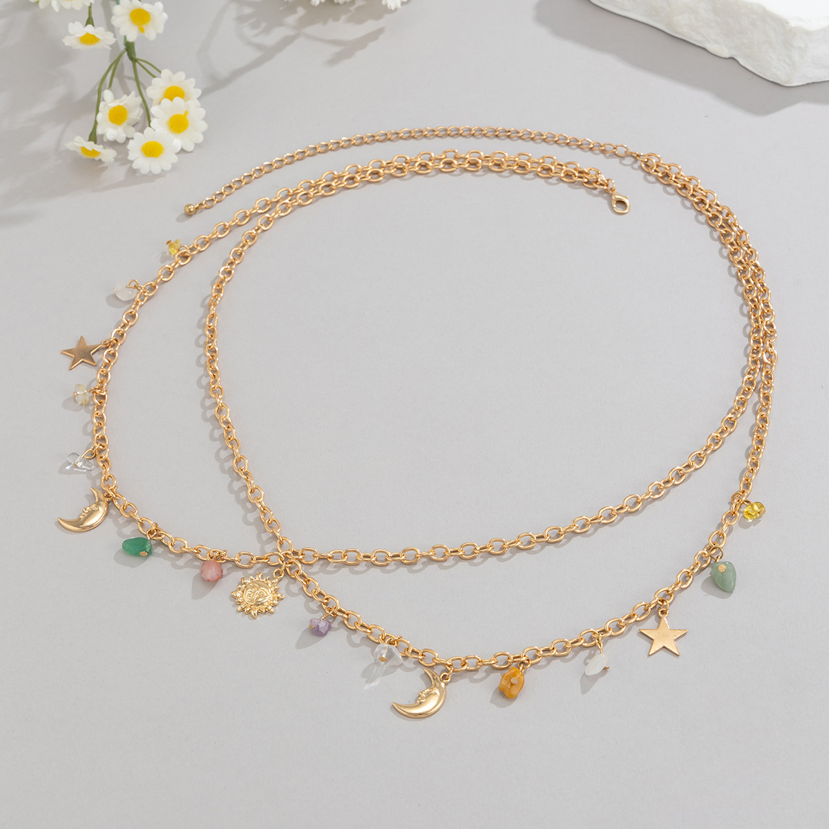 自由奔放に生きるスタームーン太陽ペンダントウエストチェーン  - Body Jewelry Gold のレビューと価格