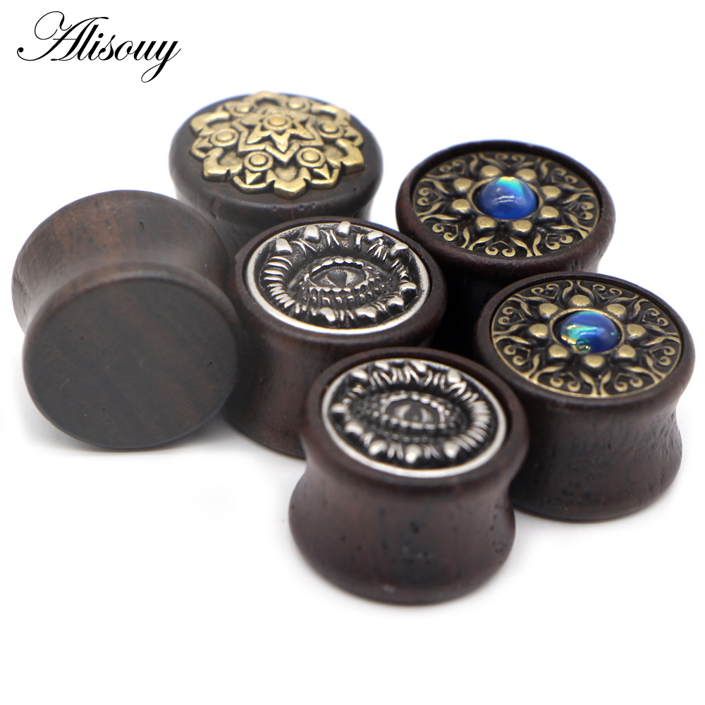 Alisouy 2 個耳栓木製肉トンネルサドル耳ゲージ 8  - Body Jewelry Gauges のレビューと価格