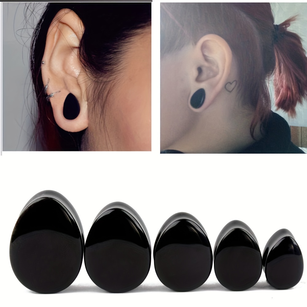 1対の男性水滴形黒曜石イヤリング耳栓拡径ゲージトンネル寸法6 - Body Jewelry Gauge Sizes のレビューと価格