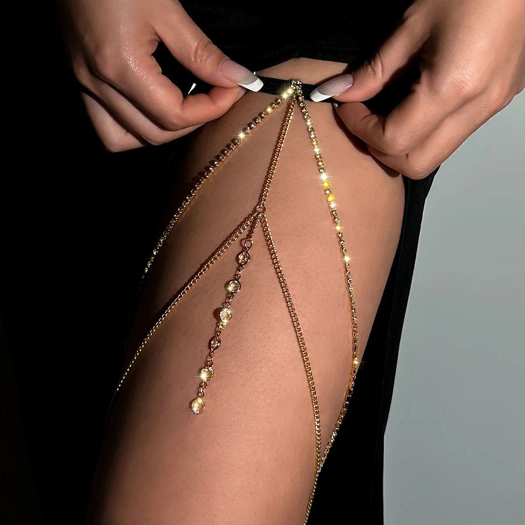 セクシーな光沢のあるクリスタル多層タッセルレッグチェーン女性 - Body Jewelry Leg Chain のレビューと価格