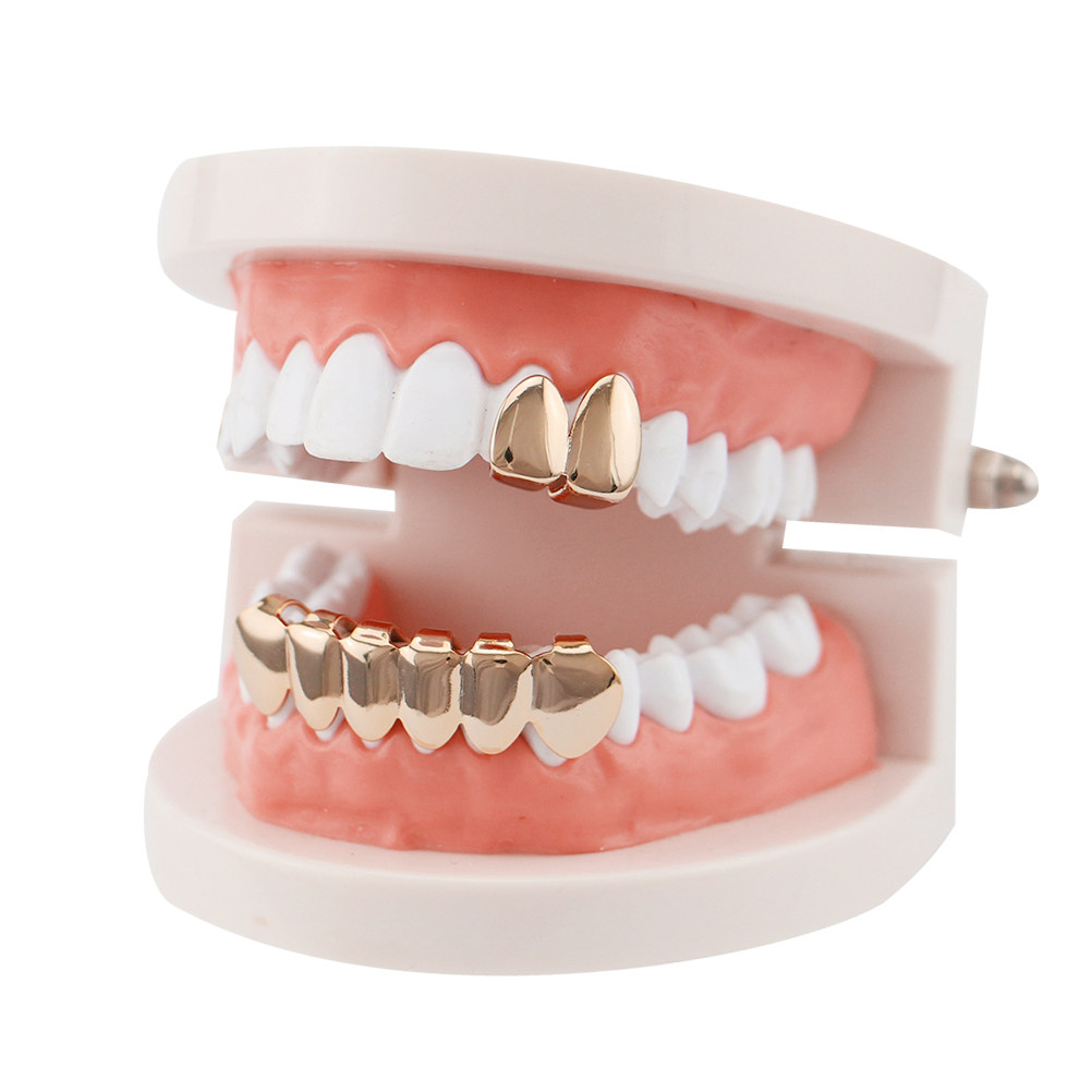 2個入りゴールデン歯飾り 光沢のある電気メッキ真鍮製歯飾り  - Body Jewelry Videos のレビューと価格