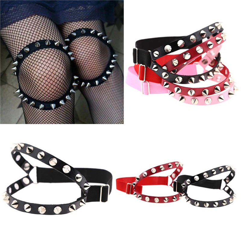 パンクレザーネイルリベットカラーネックレスブレスレットレッグ - Body Jewelry Leg Chain のレビューと価格