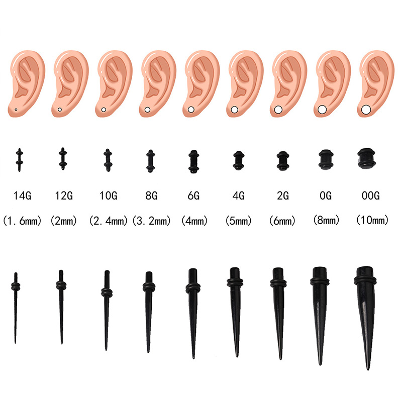 50個のアクリルスパイクイヤーゲージセット - 軟骨ピアス用 - Body Jewelry Gauges のレビューと価格