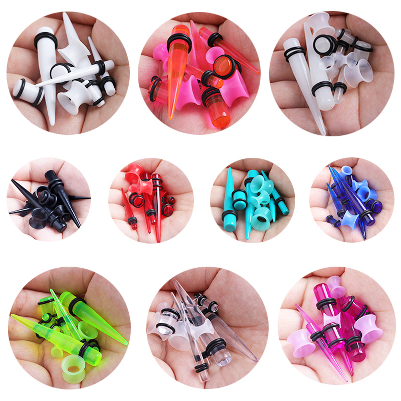 50個のアクリルスパイクイヤーゲージセット - 軟骨ピアス用 - Body Jewelry Gauges のレビューと価格