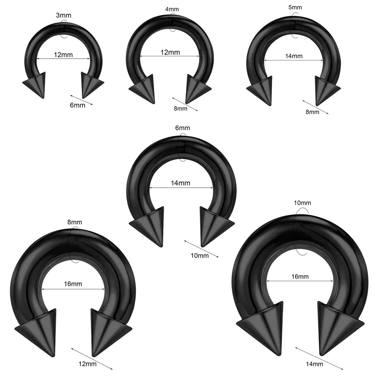 1/2個入り 大型 サージカルスチール製 鼻中隔リング ホー - Body Jewelry Gauge Sizes のレビューと価格