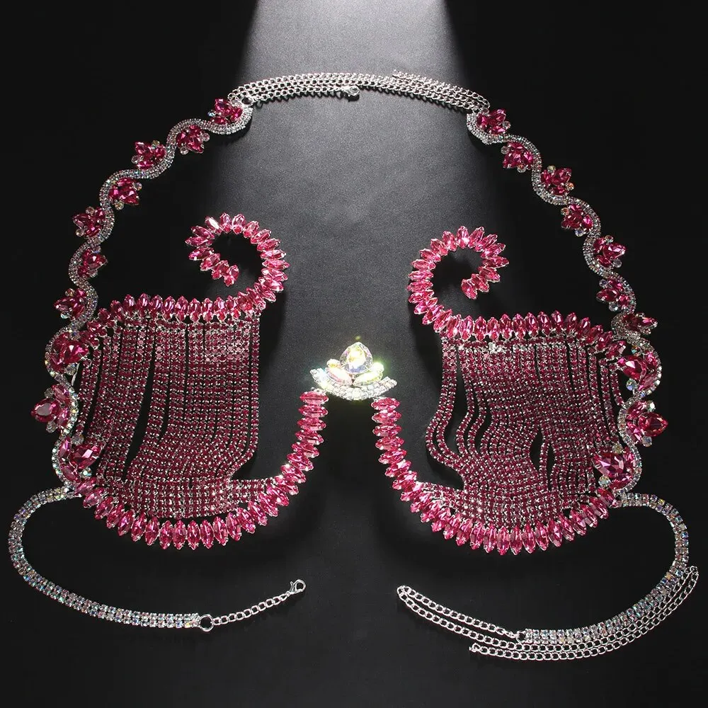 女性のためのピンクのクリスタルの胸のサポート,ナイトクラブの - Body Jewelry Chest のレビューと価格
