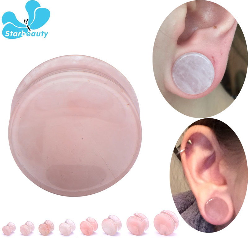 オーガニックストーン,ピンククォーツ,肉,トンネル,耳栓,ス - Body Jewelry Gauge Sizes のレビューと価格
