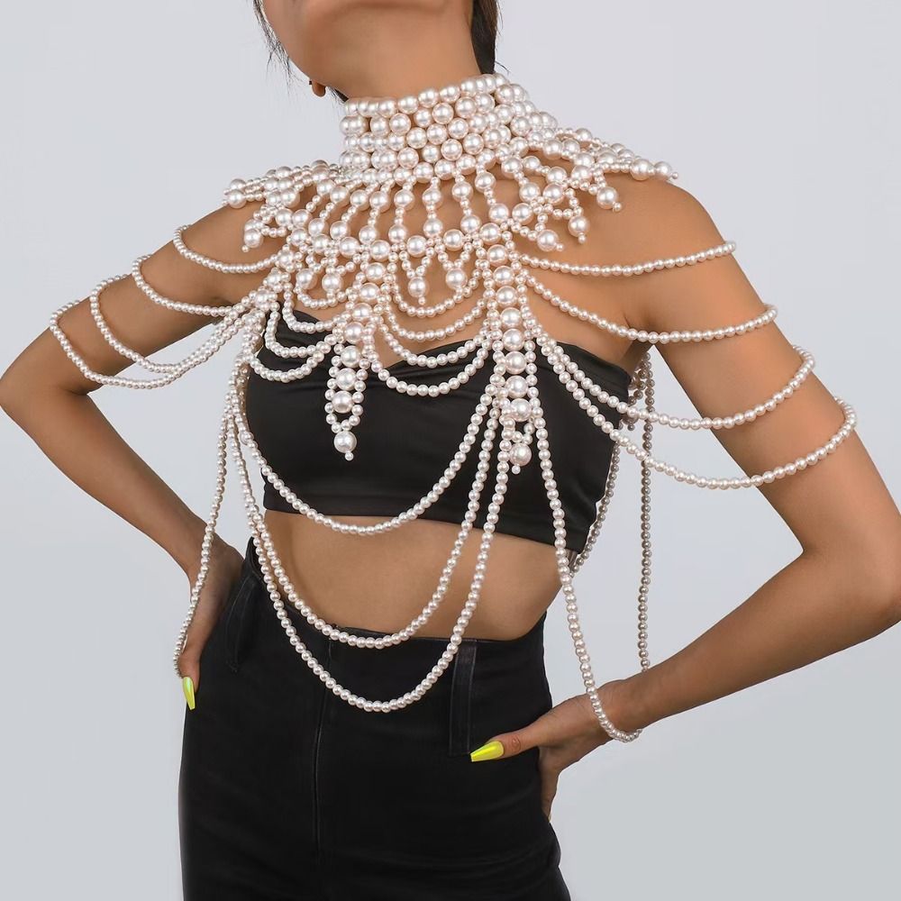 ファッション模造パール多層パールネックレス、誇張されたロング - Body Jewelry Necklace のレビューと価格