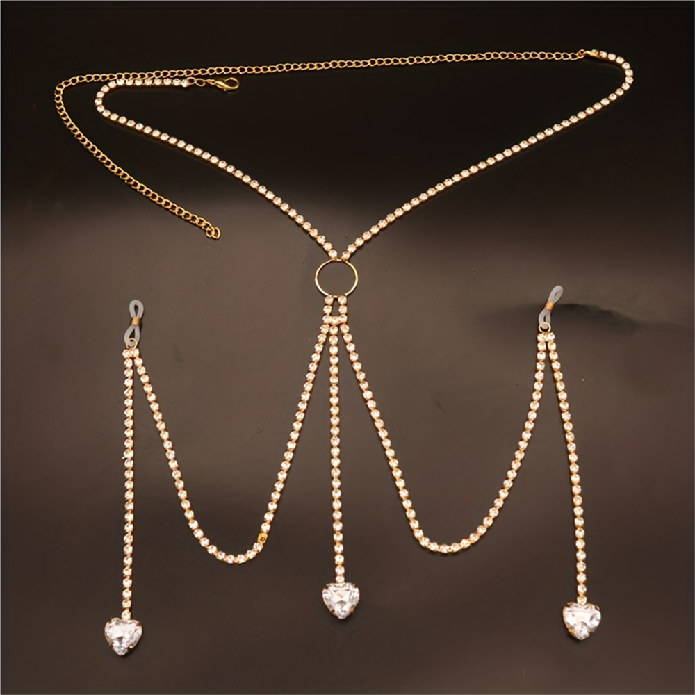 ハート型のネックレスチェーン,光沢のあるラインストーン,水滴 - Body Jewelry Chest のレビューと価格