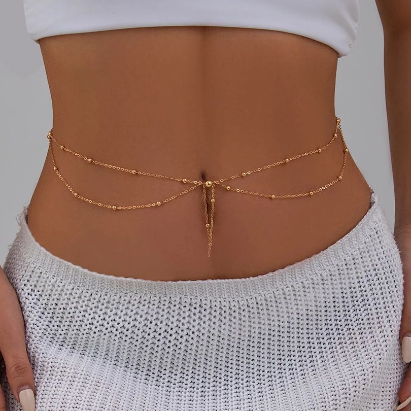 KunJoe 多層ゴールドカラーの薄いビーズチェーンウエスト - Body Jewelry Dress のレビューと価格
